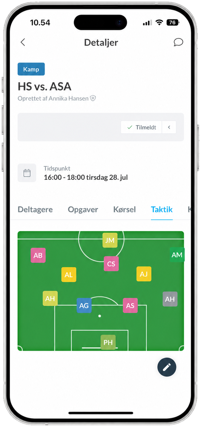Kampen HS vs. ASA i Holdsport-appen med detaljer og taktik