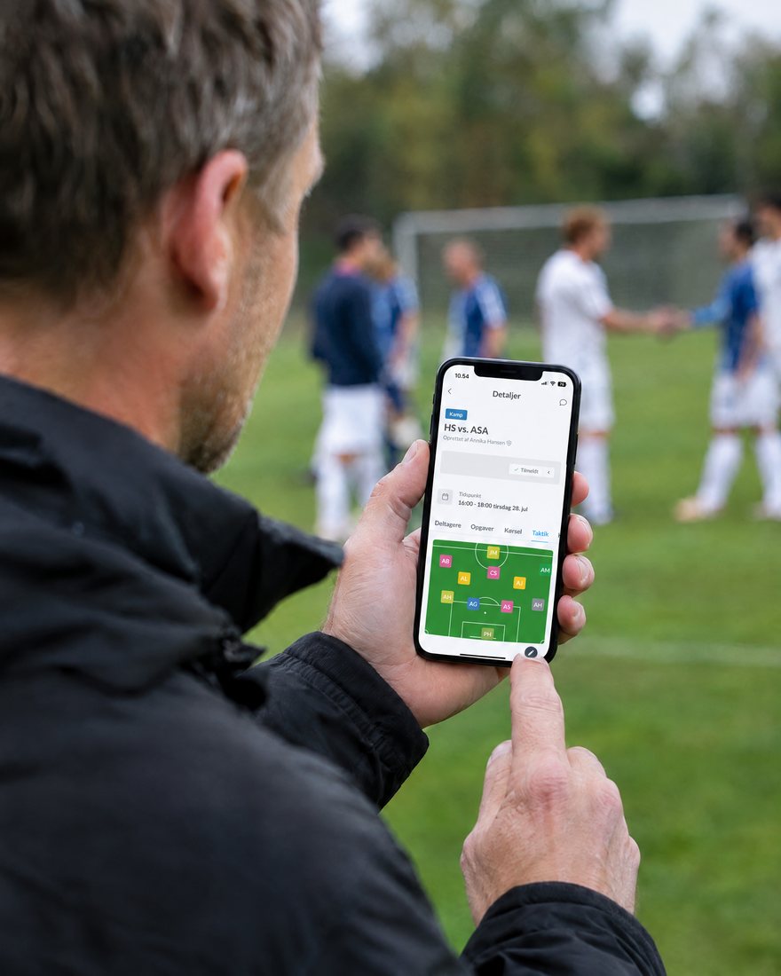 Træner på sidelinjen efter kampen med kampens detaljer og taktik i Holdsport-appen